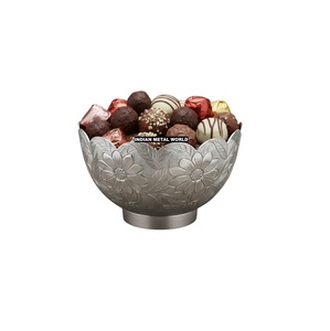 Fine Quality Engraved <b>Silver</b> Metal Serving <b>Bowl</b> With Floral Design Decorative Aluminium Chocolate <b>Bowl</b> Tabletop Festival Wedding - Product Image 1