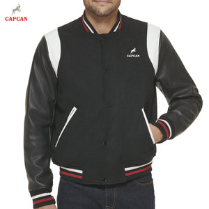 แจ็คเก็ตวาร์ซิตี้ดีไซน์คลาสสิก งานพรีเมียม แขนหนังแท้ ตัวเสื้อทำจากผ้าขนสัตว์ คอตั้ง  แจ็คเก็ตฤดูหนาวที่เป็นมิตรกับสิ่งแวดล้อม - Product Image 5