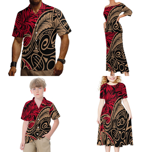 Bộ đồ đôi cho người yêu, trang phục cặp đôi, bộ quần áo Hawaii Luau, trang phục gia đình, đầm nữ Polynesia, áo sơ mi nam đồng bộ - Product Image 4