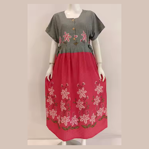 Robe d'été décontractée grande taille pour femme, imprimé floral, manches courtes, en rayonne, chemise de nuit douce avec taille élastique et cordon de serrage, longueur genou - Product Image 5