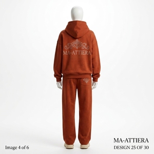 Conjunto de Sudadera con Capucha y Pantalones Jogger para Mujer, Personalizado, Color Marrón Óxido, con Gráficos de Pedrería, de Algodón y Felpa, Estilo Urbano Oversize, Venta al por Mayor OEM - Product Image 3