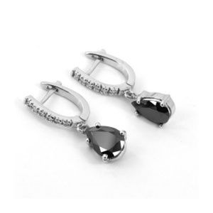 Pear Shape Prong Setting <b>Black</b> And White Diamond <b>Dangle</b> <b>Earrings</b> - Product Image 4