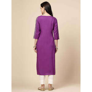 RAMA'S Kurta de Algodón Morado para Mujer, Vestido Indio de Corte Recto con Bordado, Salwar Kameez Suave para Fiesta, Estilo Pakistaní - Product Image 3