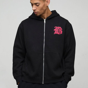 Sweat à capuche gothique basics avec fermeture éclair surdimensionnée noire haute performance pour hommes sweats à capuche en coton mélangé avec logo de conception personnalisée pour hommes - Product Image 1