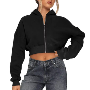 Sudaderas con Capucha Cortas Casuales para Mujer, Color Negro, Impresas, con Cierre, Hombros Caídos, con Logotipo Personalizado, Económicas - Product Image 6