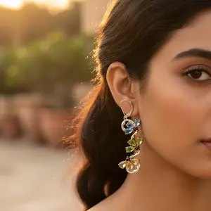 Women's Floral Design Silver Gemstone Drop Earrings <b>Fashion</b> <b>Jewelry</b> - Product Image 1