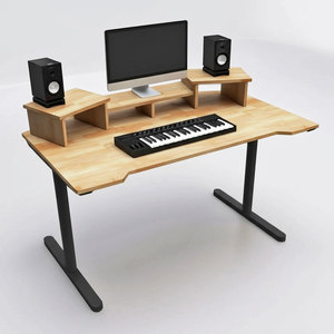Escritorio Minimalista para Oficina con Superficie de Madera Natural y Patas Redondas de Hierro para Oficina en Casa y Sala de Estar SD68009 - Product Image 1