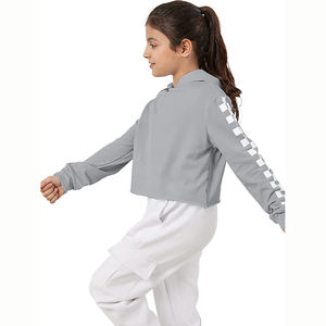 Automne hiver dames haut court sweats à capuche personnalisés de haute qualité surdimensionné décontracté solide gris 100% coton à manches longues cordon de serrage - Product Image 1