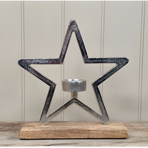 Customized Metal Wooden Base & Aluminium <b>Star</b> with Tea <b>Light</b> Holder Elegant Home & Restaurant Christmas Decorations - Product Image 4