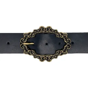 High quality Real Leather Fashion Woman Belt Made in Italy with oldbrass baroque flowers buckle 40 mm