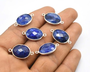 22X11mm Lapis Lazuli Connecteur Pendentif 1 Boucle Lunette Argent Plaqué Fabrication de Bijoux Charme Connecteur C119 - Product Image 1