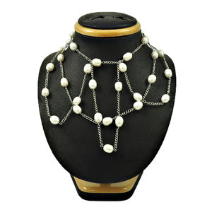 New Luxury Multi Layered Pearl <b>Necklace</b> Made From 925 Solid Sterling Silver Jewelry Elegant Mixed Layered Design <b>Boho</b> <b>Necklaces</b> - Product Image 1