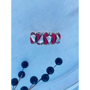 Navajo Handmade <b>Red</b> Coral & Sterling Silver Fashion Cuff <b>Bracelet</b> - Product Image 2