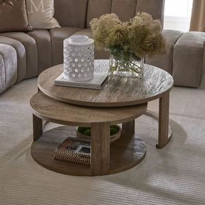 Vintage style <b>wooden</b> nesting <b>tables</b> with antique look for farmhouse inspired living rooms and <b>rustic</b> interior lovers - Product Image 1