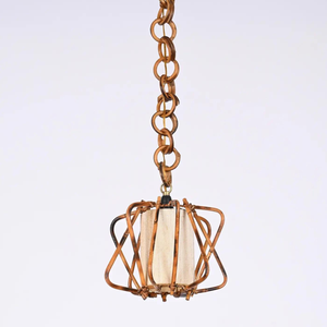 Lustre français du milieu du siècle pendentif lumière canne rotin abat-jour avec bambou matériel décoration de la maison - Product Image 2