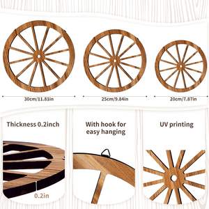 3 piezas de decoración de rueda de carro de madera Old Western Vintage arte rústico colgante decoración de pared Wild West rueda de madera decorativa 3 tamaños DIY - Product Image 3