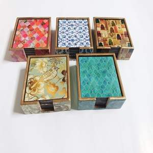 Classic Wooden Meena <b>Coasters</b> Delicate Hand-Painted Designs <b>Heat</b> Resistant Durable Eco-Friendly Customized Color Custom Size - Product Image 1