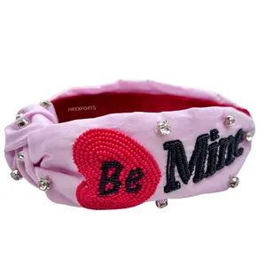 Unleash the Love! Wholesale "Be Mine" Pink Valentine's Day Beaded Headband with Heart - Dazzling Design, Bulk Discounts