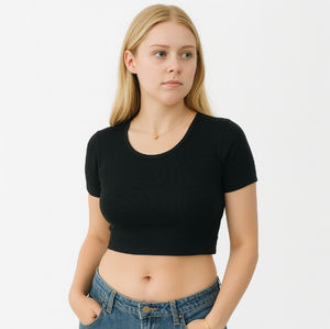 Camisa deportiva de manga corta de verano para mujer, Tops cortos con logotipo personalizado ecológico, Top de fitness, ropa informal transpirable ajustada - Product Image 6