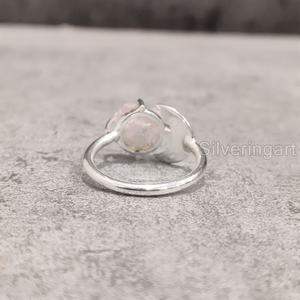 Joyería de piedra áspera de exportación, anillo de mujer, piedra preciosa Natural cruda de cuarzo rosa, piedra natal de abril, luna creciente, anillo de Plata de Ley 925 - Product Image 5