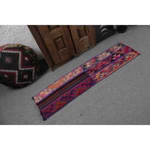 1.4x5.1 ft <b>Rug</b>, Turkish <b>Vintage</b> <b>Rug</b>, Purple Moroccan Wool <b>Rug</b> - Product Image 2