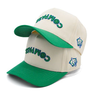 2024 yeni sıcak satış popüler tasarım nefes bej yeşil mektup <span class=keywords><strong>2</strong></span> ton renk 5 Panel pamuk beyzbol şapkası kap - Product Image 1