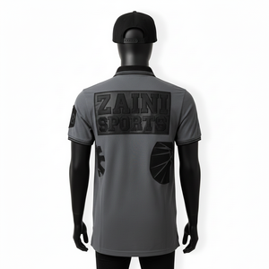 Polo de Hombre de Poliéster de Alta Calidad, 220 GSM, Gris y Negro, Diseño de Panel con Cuello Acanalado, Logotipo Personalizado - Product Image 2