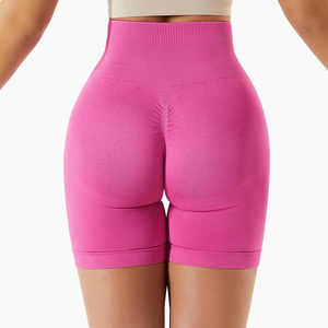 Venta al por mayor de cintura media fruncido trasero sin costuras transpirable de secado rápido impacto mujeres ejercicio activo Yoga Running Wear Shorts - Product Image 5