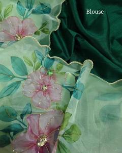 Indian Boutique Bollywood Designer Green Printed Saree Exclusive Fancy Latest satén organza Premium Sari Ethnic Party Wear - Product Image 4