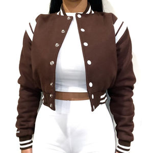 Vestes universitaires en laine pour femmes 2025 Grossistes Conception personnalisée Broderies Patchs Vestes universitaires courtes pour femmes Respirantes - Product Image 2