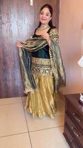 Conjunto de Moda para la Temporada de Bodas: Top Bordado con Lentejuelas de Seda Romana, Pantalones Palazzo y Dupatta - Product Image 2