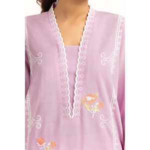 Ensemble coordonné bohème violet clair en tissu poly slub brodé pour femme, tenue 2 pièces printemps/été, tailles XS XXS XL - Product Image 1