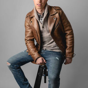 เสื้อแจ็คเก็ตหนังสไตล์ตะวันตกสำหรับผู้ชาย, เสื้อโค้ทหนังวัวแท้มีซิปประดับลูกปัด - Product Image 6