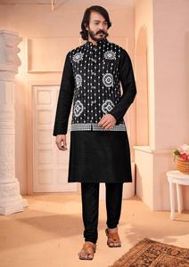 Elegante conjunto de Kurta de seda para hombres con fondo de seda Chudidar con Coty Work bordado Foil Mirror Work Designer - Product Image 4