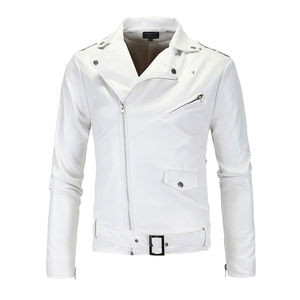 Veste de moto en cuir blanc pour hommes, fermeture éclair tendance, édition limitée, style vintage, fermeture éclair épaisse pour l'hiver - Product Image 1
