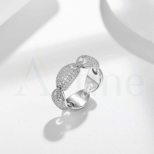 แฟชั่นขายส่งแหวนผู้ชายเครื่องประดับชุบทองคำขาว925เงินเพชรที่ยอดเยี่ยมตัด HIPHOP Mariner Link Ring สำหรับผู้ชายผู้หญิง - Product Image 1