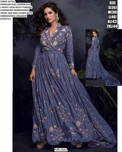 Vestido indio moderno con bordado completo y lentejuelas, mangas completamente cosidas, dupatta, para fiesta, de chifón y seda, de secado rápido. - Product Image 3