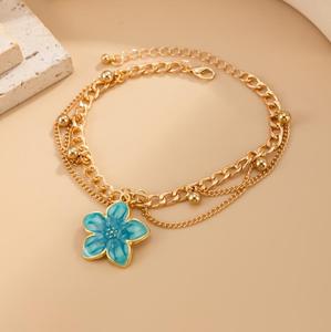 Hot Selling <b>Gold</b> Plated Fashion Oil-drop Flower Pendant Alloy <b>Anklets</b> - Product Image 6