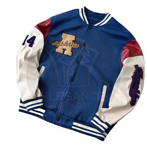 Tous les jours décontracté à manches longues collège Baseball Varsity vestes Vintage motif brodé en cuir Patchwork support toile - Product Image 6
