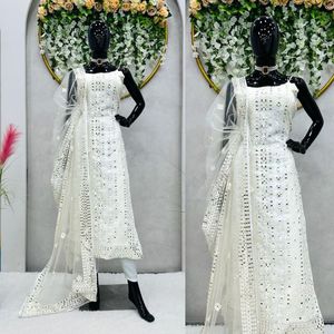 Nouveau concepteur écologique Georgette Sequin travail mariage vêtements ethniques Kurti pantalon ensemble Salwar Kameez haut Dupatta respirant naturel - Product Image 4