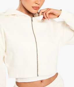 Personalizado de gran tamaño Drop Shoulder Heavyweight 100% algodón recortado cremallera Sudaderas con capucha de las mujeres de manga larga ropa casual señoras Sudadera con capucha - Product Image 5