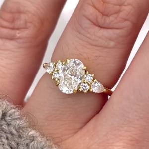 10x8mm Oval Cut Moissanite Engagement Ring | Pear & Round Side <b>Stones</b> | Gold Silver Bridal Wedding Fine Jewelry OEM - Product Image 1