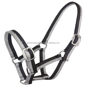 Halter de cheval en nylon à sangle en nylon bicolore exclusif en épi complet sur les tailles avec matériel antirouille en acier inoxydable nickel - Product Image 3