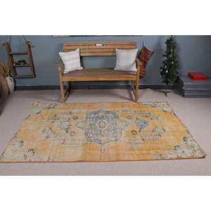 4.1x7.2 ft Turkish Rug, Rug, <b>Yellow</b> Oriental Rug <b>Wool</b> - Product Image 2