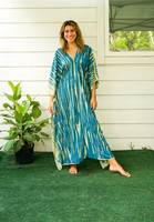 Kaftan indien fait main en rayonne et viscose pour femme, manches trois quarts, longueur cheville, tie-dye, silhouette droite, robe décontractée d'été