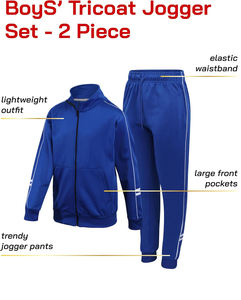 Royal <b>Blue</b> Boys' Tricot Jogger Set - 2 Piece Active Performance Zip-Up Tracksuit Set - Product Image 3