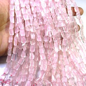 ลูกปัดโรสควอตซ์สีชมพูธรรมชาติทรงเหลี่ยมเจียระไน ขนาด 8-10 มม. คุณภาพสูง สำหรับทำเครื่องประดับ ความยาว 8 นิ้ว - Product Image 5