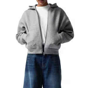 Fabricants de sweats à capuche de haute qualité pour hommes, sweat à capuche court en éponge française 500gsm avec fermeture éclair - Product Image 3