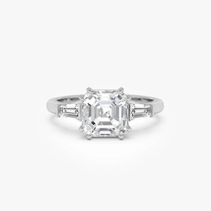 Anillo de compromiso de lujo con tres diamantes talla Asscher de 2.35 ct, diamante cultivado en laboratorio E-F VS, engaste de oro macizo de 14K para regalos nupciales - Product Image 2