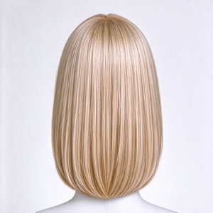 Peluca sintética rubia corta y lisa con raya en el medio, fibra resistente al calor, sedosa y suave, línea de cabello natural, peluca completa para mujer, uso diario - Product Image 5